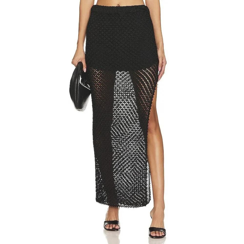 SEROYA Sandy Black Crochet Knit Column Maxi Skirt XS/S $298